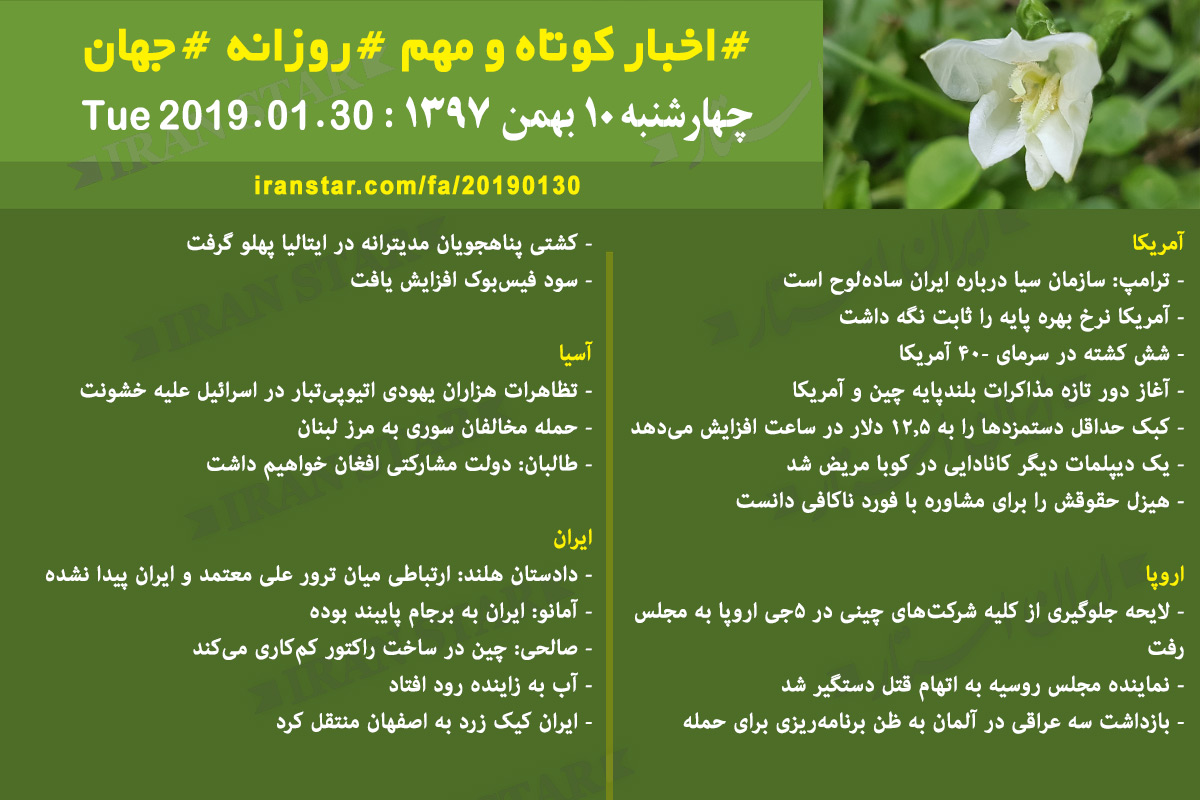 Iranian Canadian World Daily News 2019-01-30