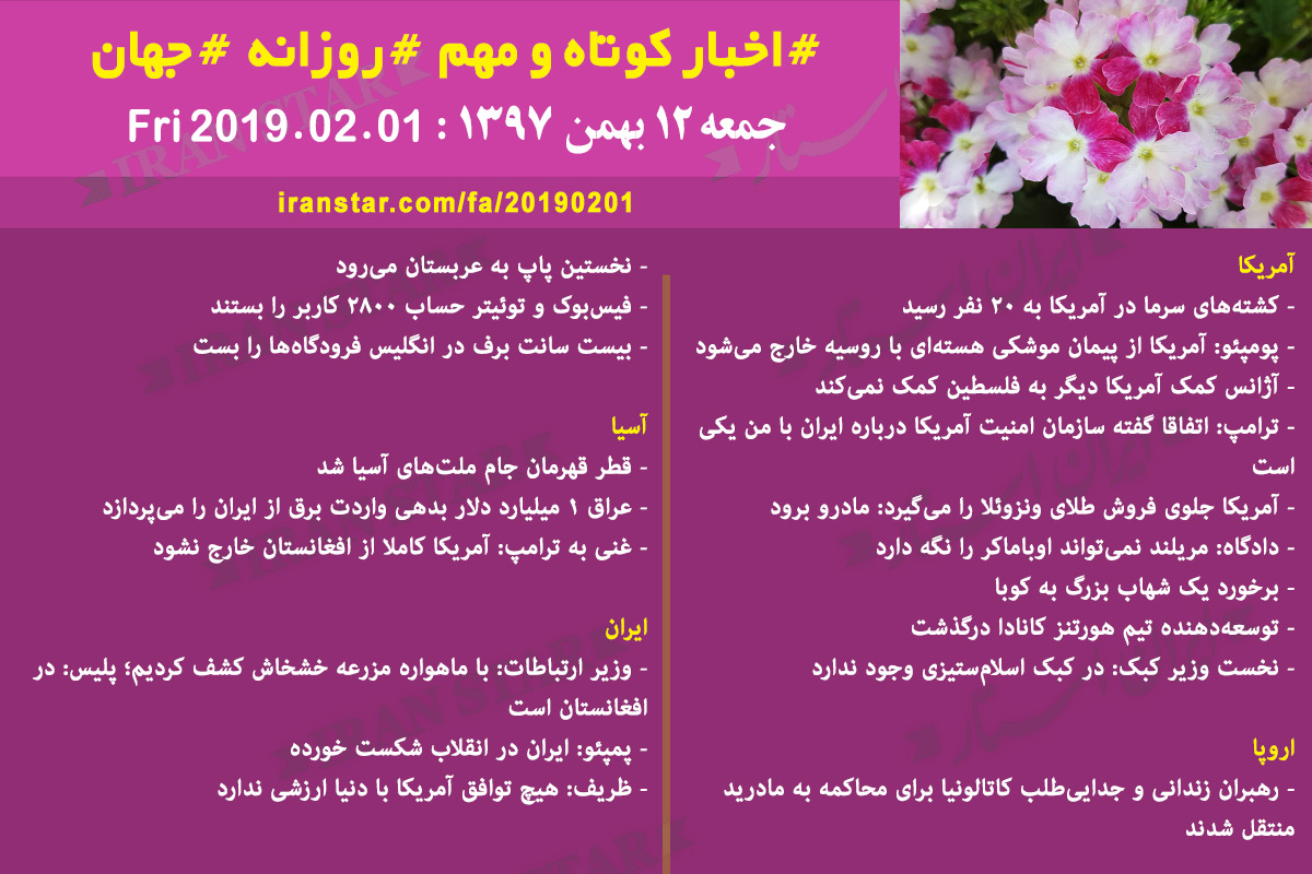 Iranian Canadian World Daily News 2019-02-01