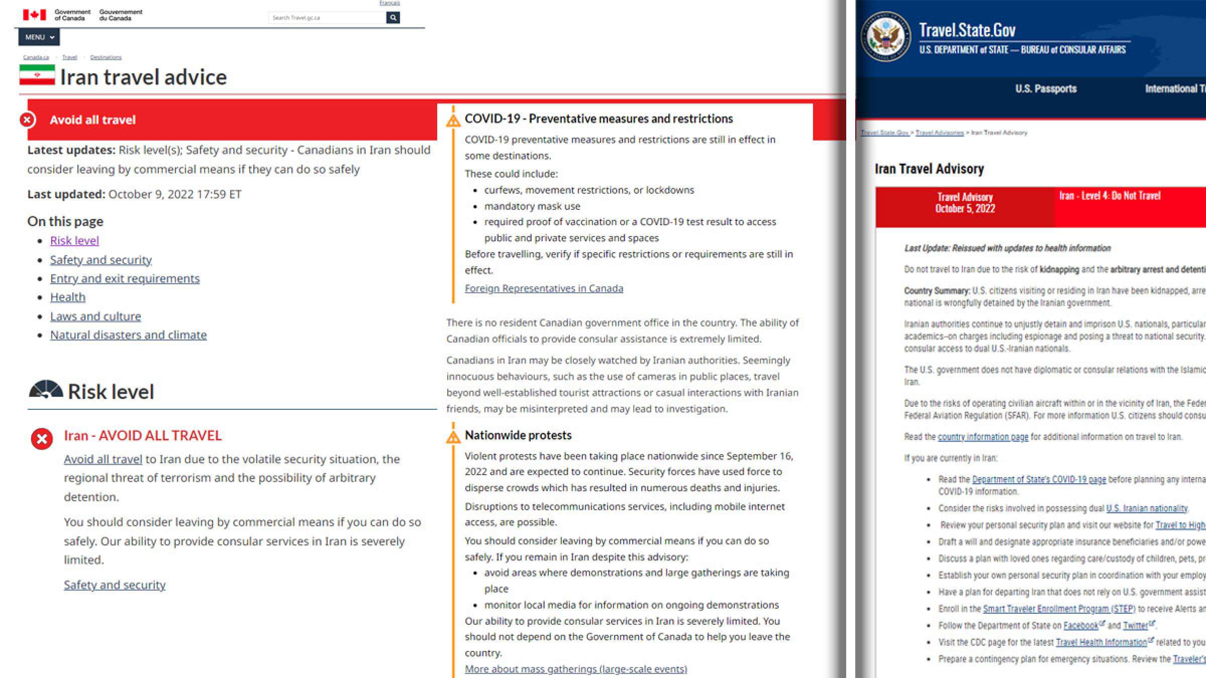 کانادا امروز به شهروندانش توصیه کرد "از هر نوع سفر به ایران اجتناب کنید"؛ آمریکا از ۴ روز پیش کانادا امروز به شهروندانش توصیه کرد "از هر نوع سفر به ایران اجتناب کنید"؛ آمریکا از ۴ روز پیش