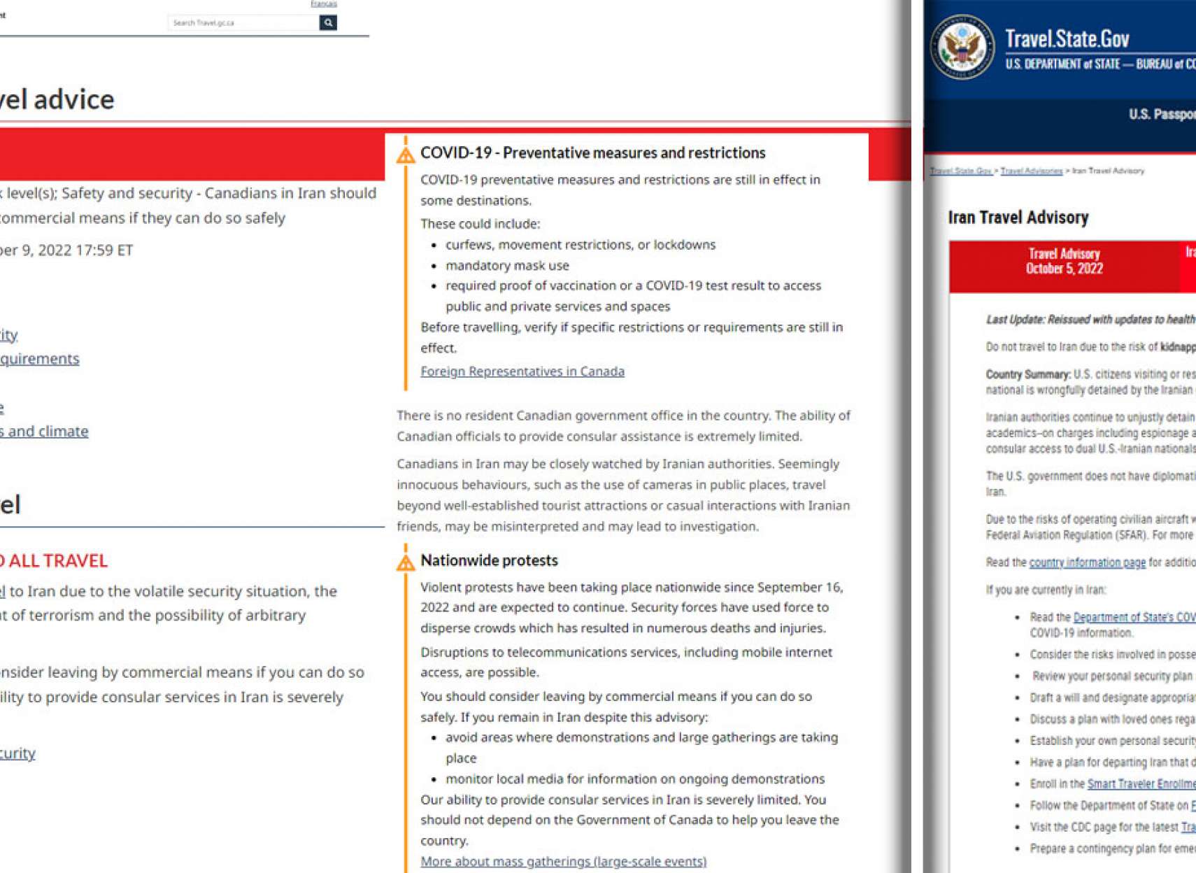 کانادا امروز به شهروندانش توصیه کرد "از هر نوع سفر به ایران اجتناب کنید"؛ آمریکا از ۴ روز پیش
