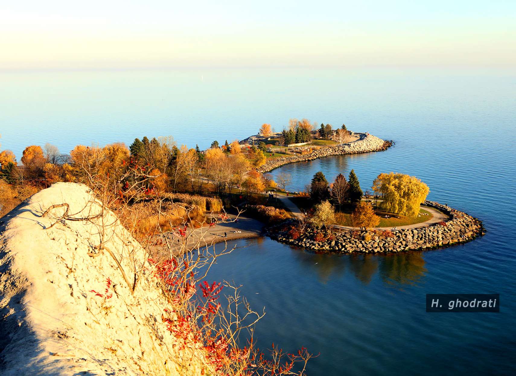 پائیز قهوه‌ای میان آب آبی